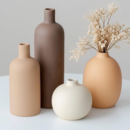 Voosline Modern Ceramic Vase Set of 4 – Neutral Colors, Coffee Mix