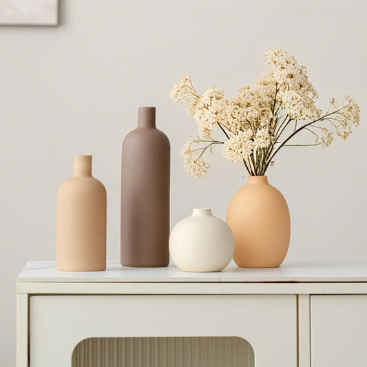 Voosline Modern Ceramic Vase Set of 4 – Neutral Colors, Coffee Mix