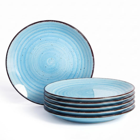 Voosline Ceramic Dinner Plates – Set of 6, 10.5 Inch, Blue