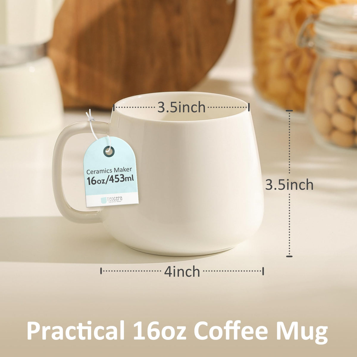 Voosline 16oz Stackable Ceramic Coffee Mugs – Set of 4, White