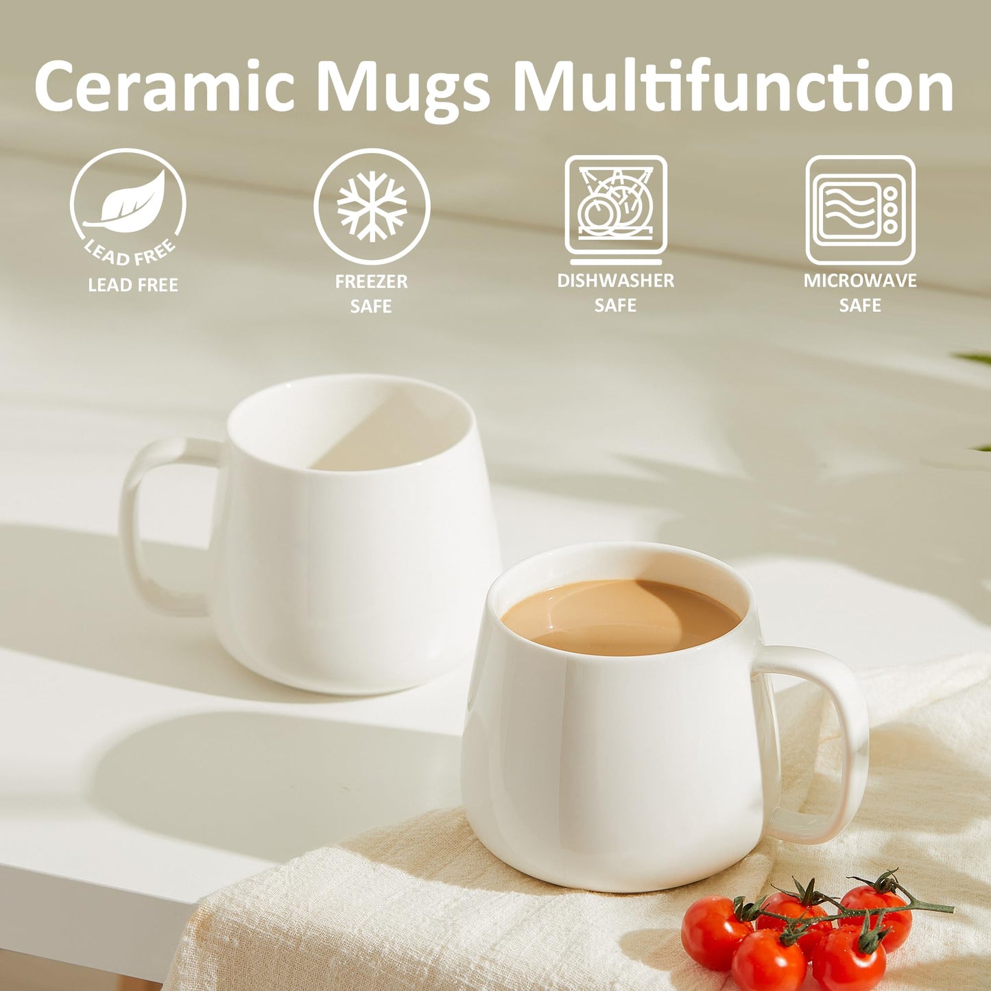 Voosline 16oz Stackable Ceramic Coffee Mugs – Set of 4, White