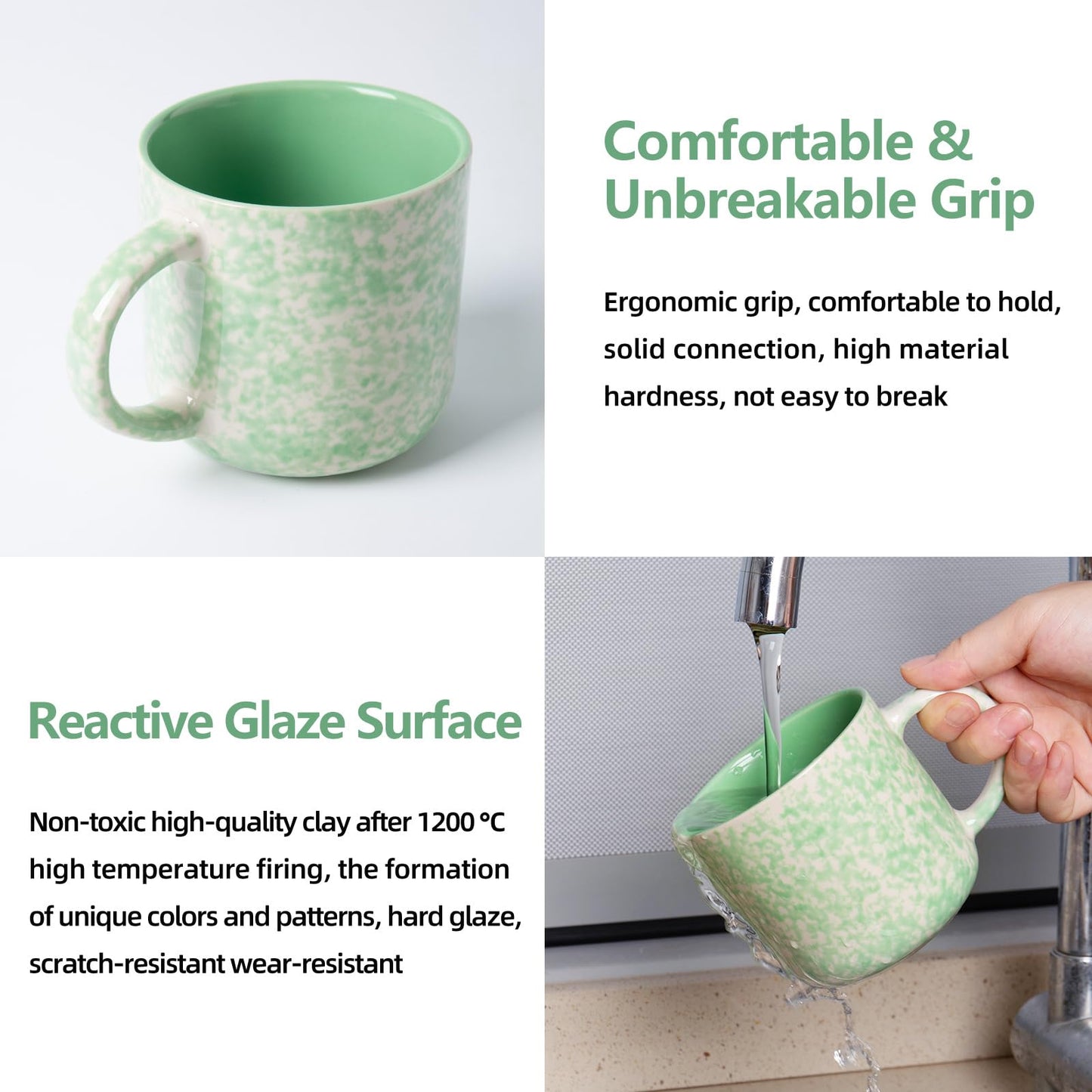 Voosline 12oz Ceramic Coffee Mugs – Set of 4, Green