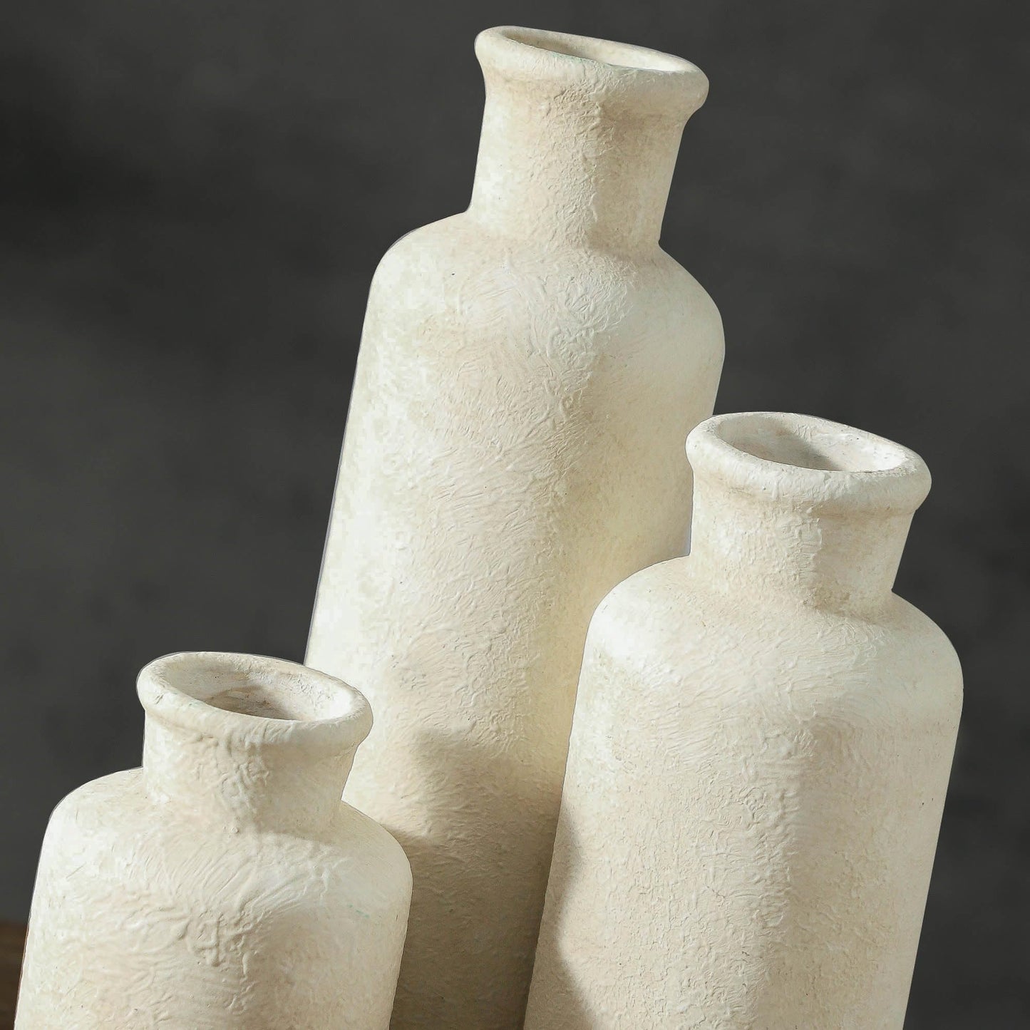 Voosline Ceramic Vases Set of 3 – Whitewashed Neutral, Farmhouse Decor