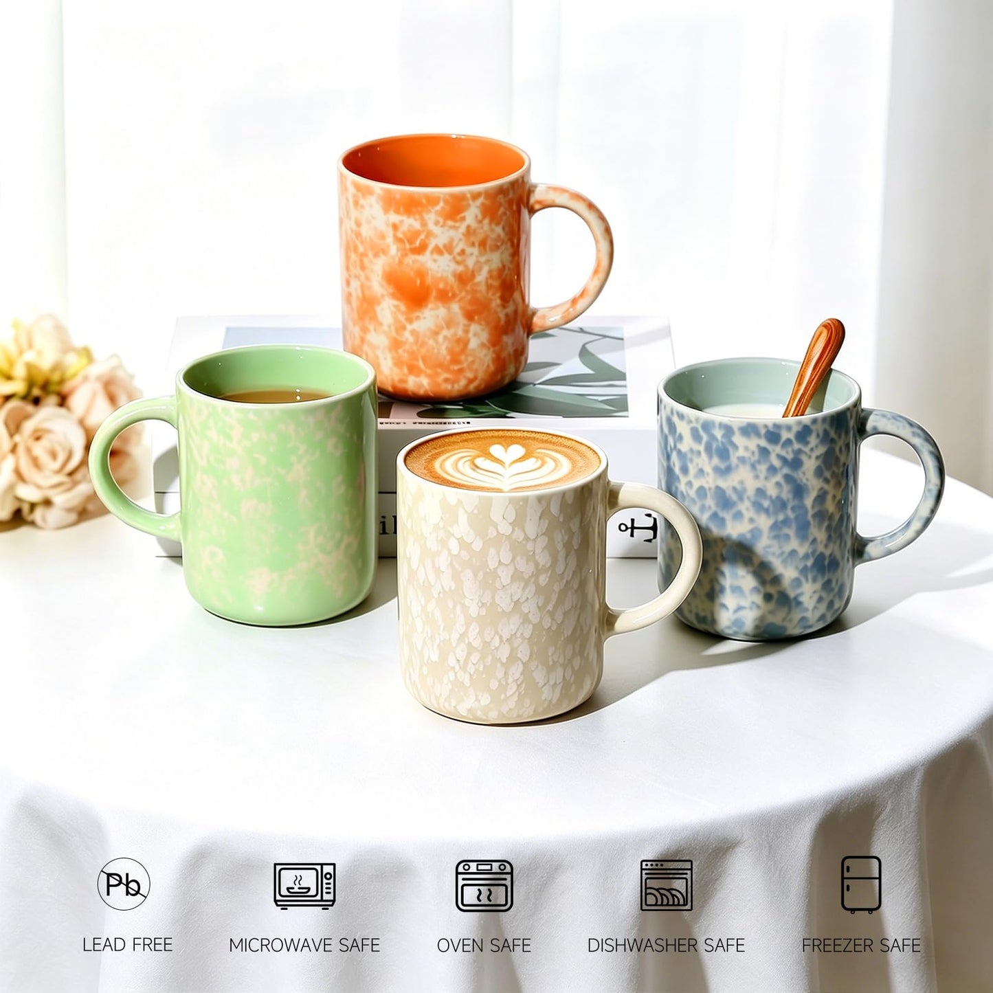 Voosline 17oz Ceramic Coffee Mugs – Set of 4