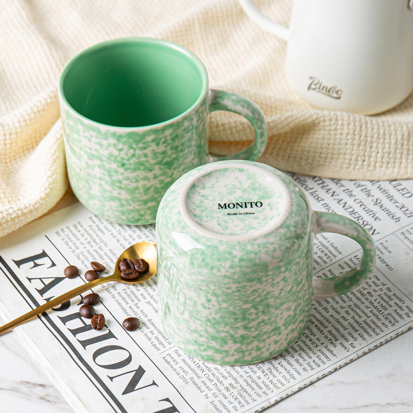 Voosline 12oz Ceramic Coffee Mugs – Set of 4, Green