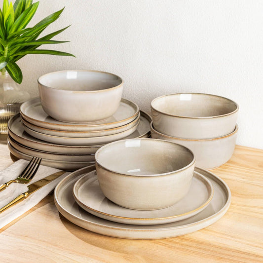Voosline Stoneware Dinnerware Set – Reactive Glaze, Service for 8