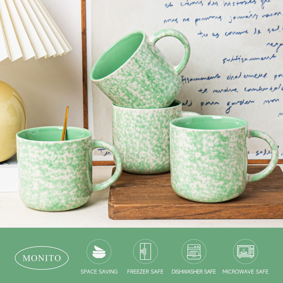 Voosline 12oz Ceramic Coffee Mugs – Set of 4, Green