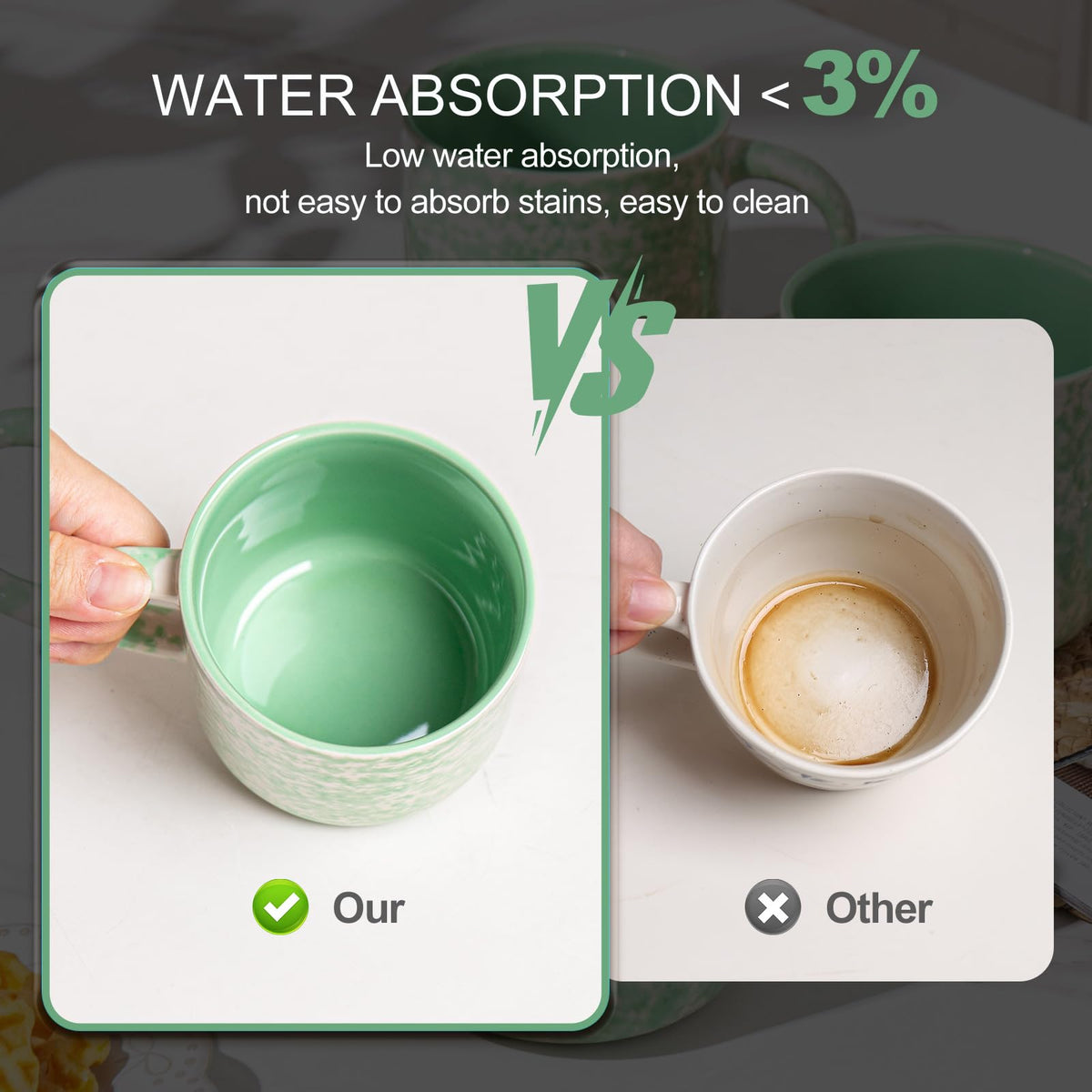 Voosline 12oz Ceramic Coffee Mugs – Set of 4, Green