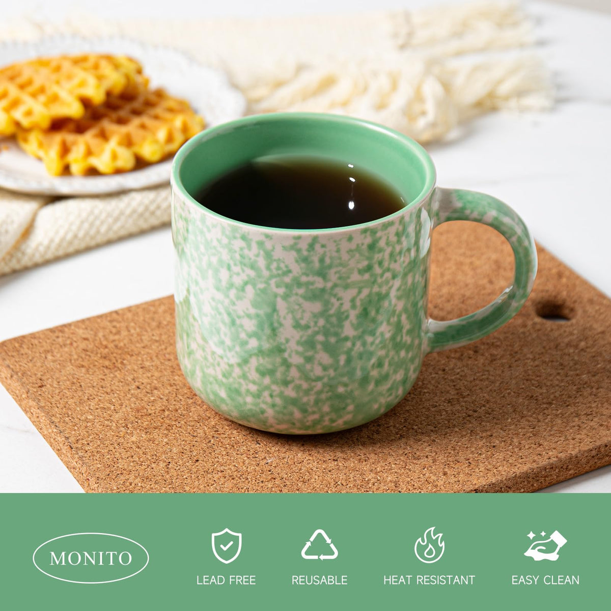 Voosline 12oz Ceramic Coffee Mugs – Set of 4, Green