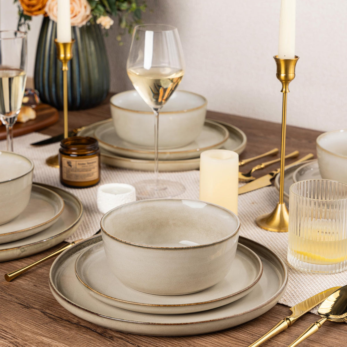 Voosline Stoneware Dinnerware Set – Reactive Glaze, Service for 8