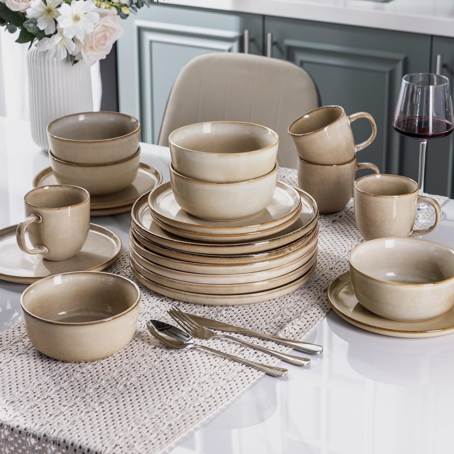 Voosline Stoneware Dinnerware Set – Reactive Glaze, Service for 8