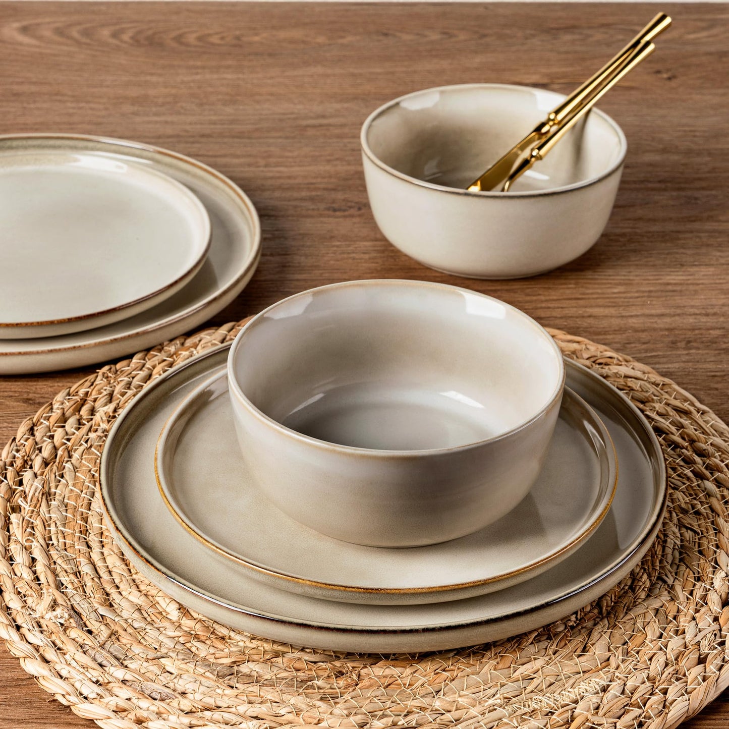 Voosline Stoneware Dinnerware Set – Reactive Glaze, Service for 8