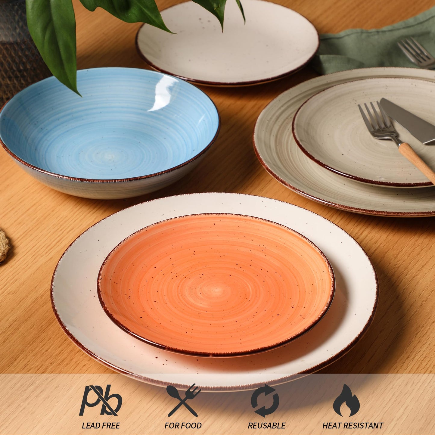 Voosline Ceramic Dinner Plates – Set of 6, 10.5 Inch, Blue