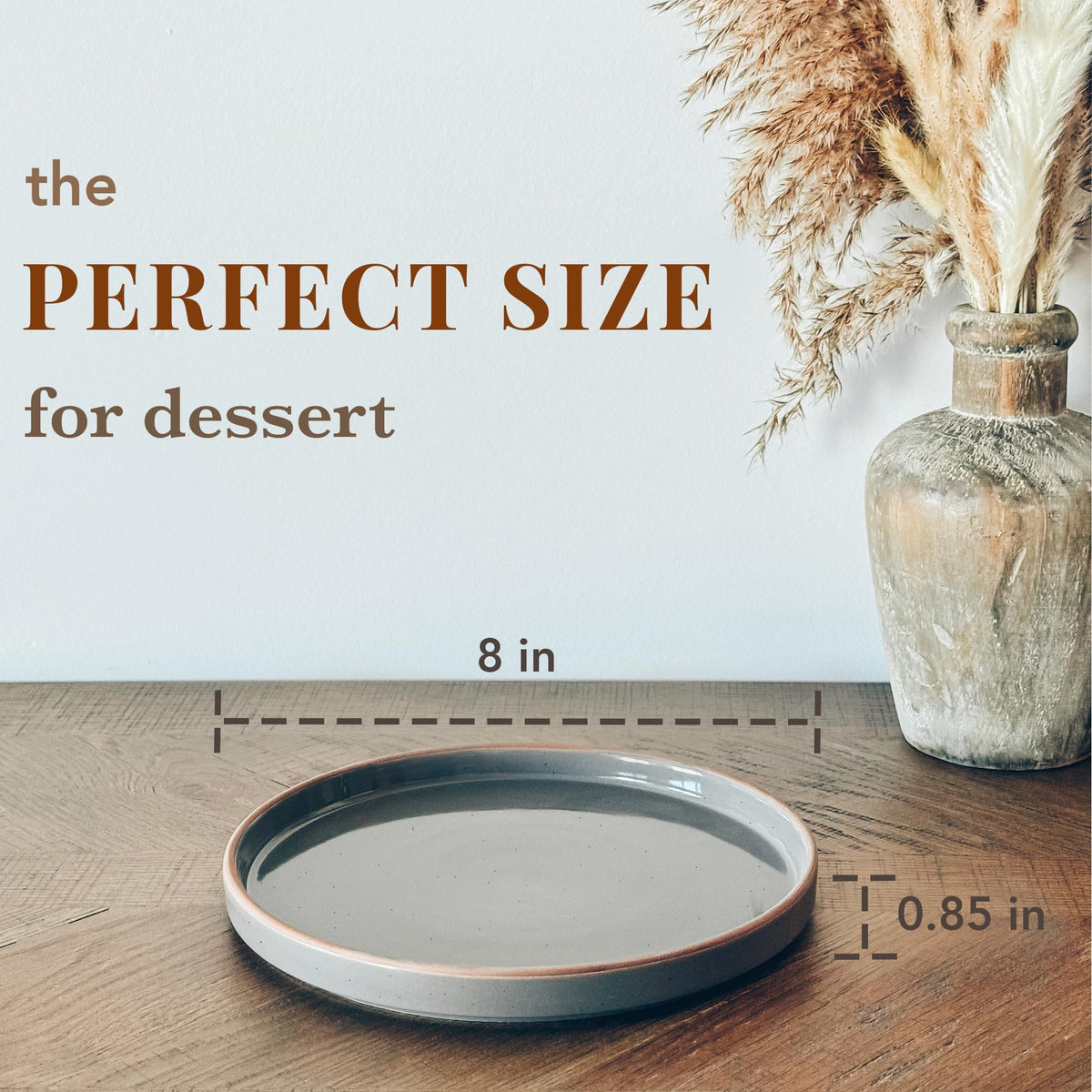Voosline Ceramic Flat Plates – Set of 6, 8 Inch, Neutral Colors