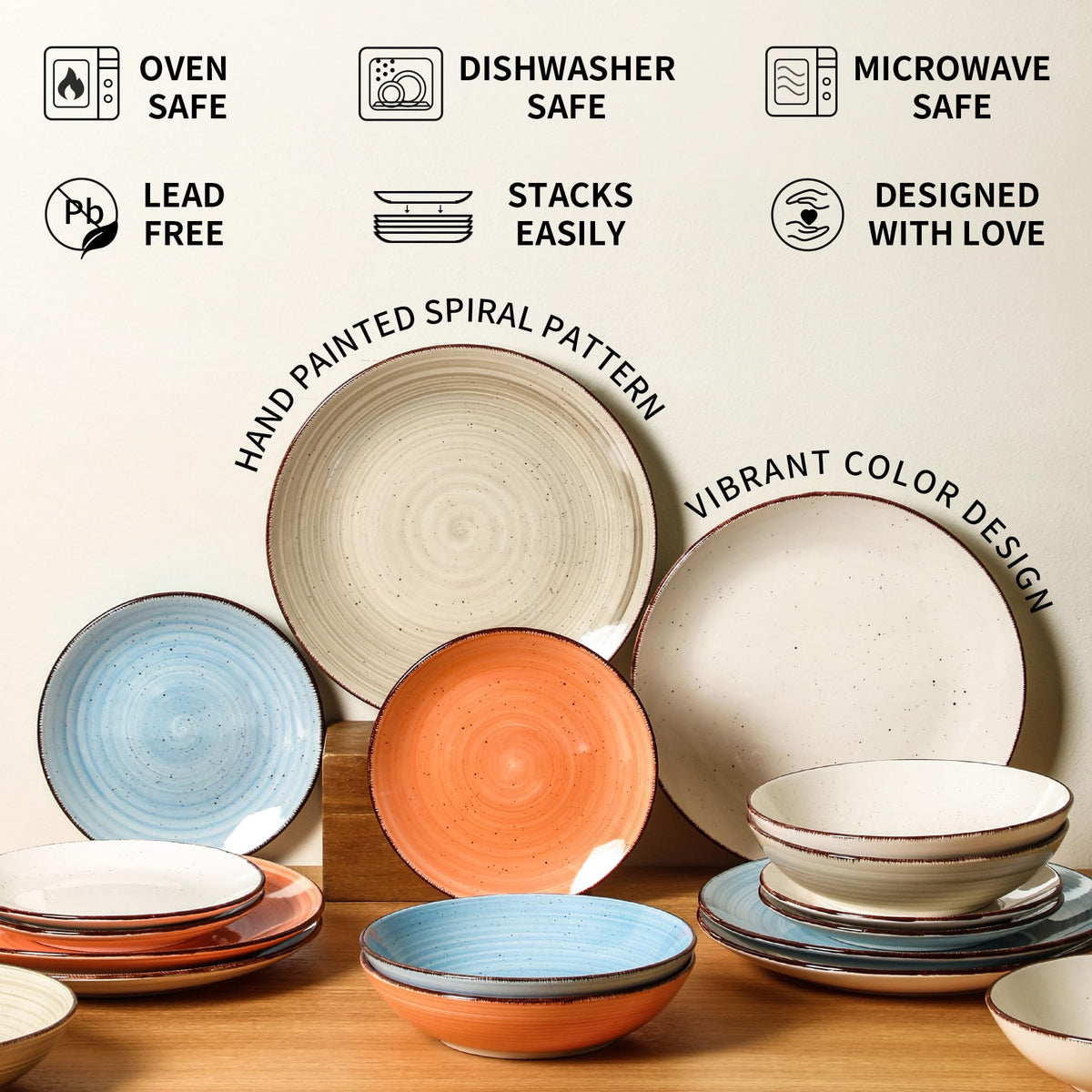 Voosline Ceramic Dinner Plates – Set of 6, 10.5 Inch, Blue