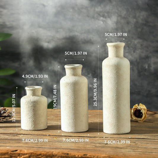 Voosline Ceramic Vases Set of 3 – Whitewashed Neutral, Farmhouse Decor