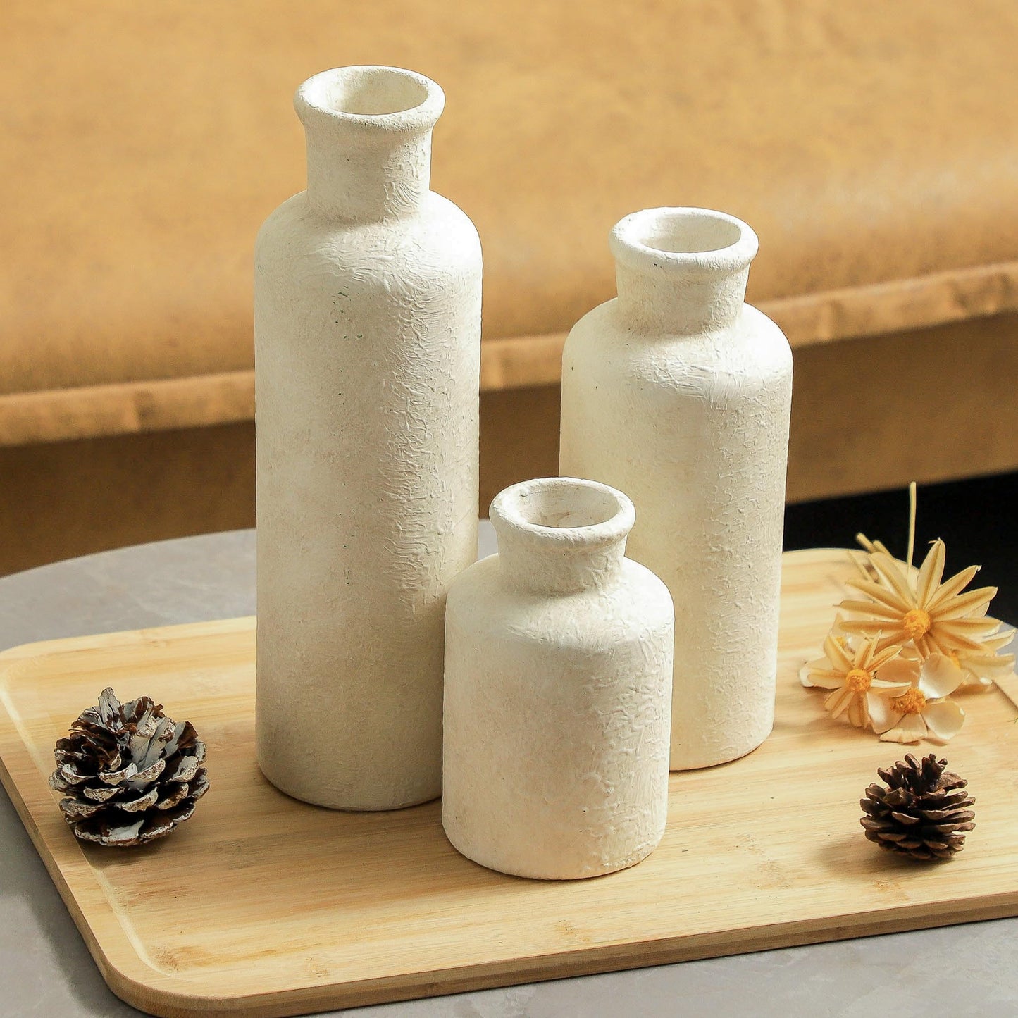 Voosline Ceramic Vases Set of 3 – Whitewashed Neutral, Farmhouse Decor