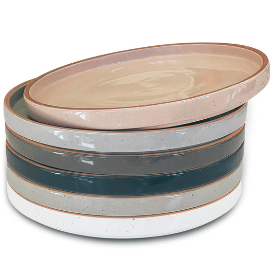 Voosline Ceramic Flat Plates – Set of 6, 8 Inch, Neutral Colors