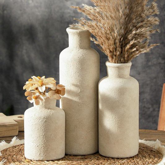 Voosline Ceramic Vases Set of 3 – Whitewashed Neutral, Farmhouse Decor