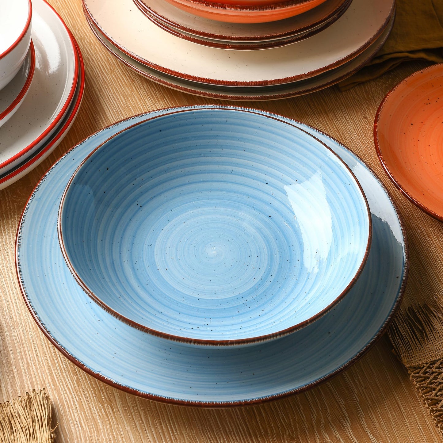 Voosline Ceramic Dinner Plates – Set of 6, 10.5 Inch, Blue