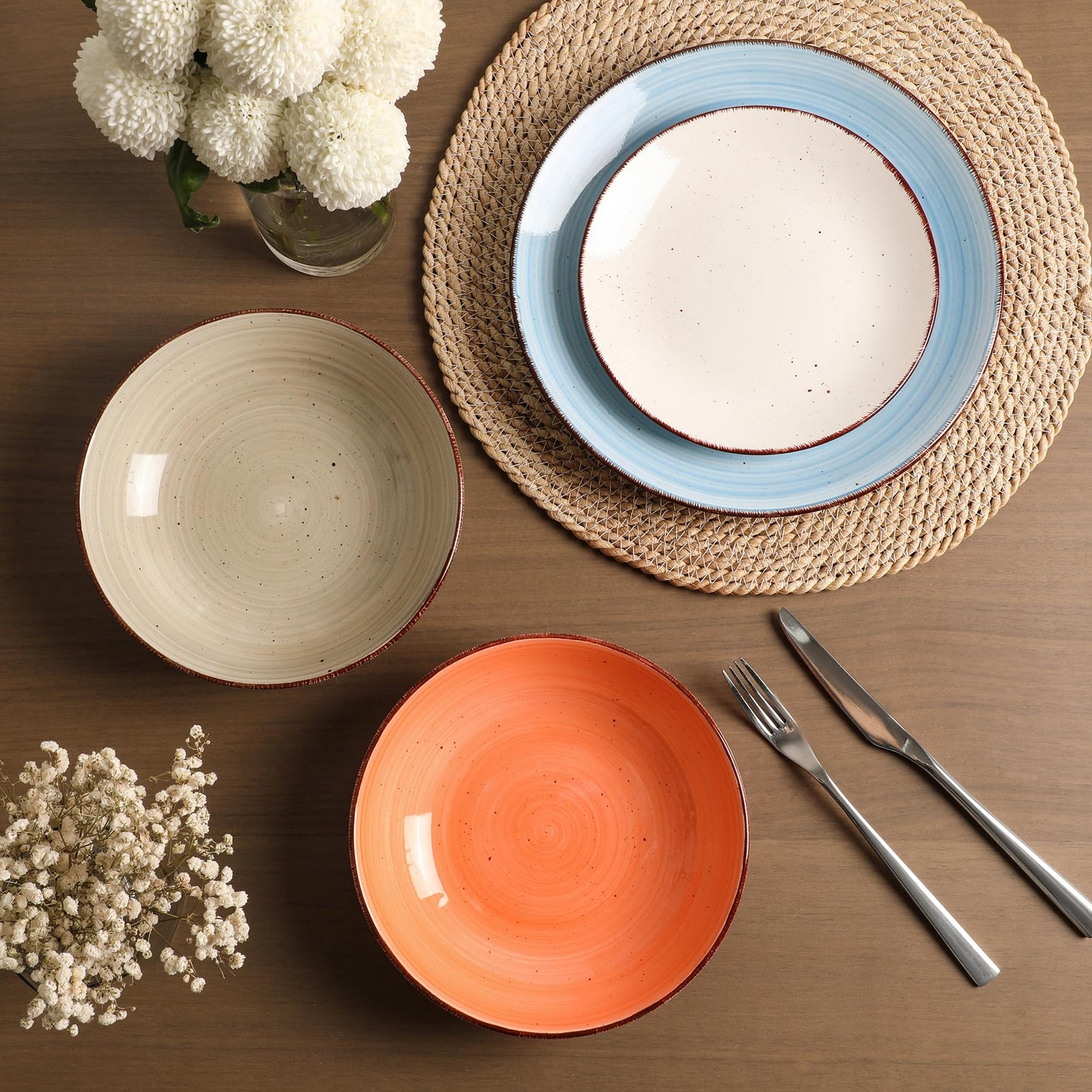 Voosline Ceramic Dinner Plates – Set of 6, 10.5 Inch, Blue