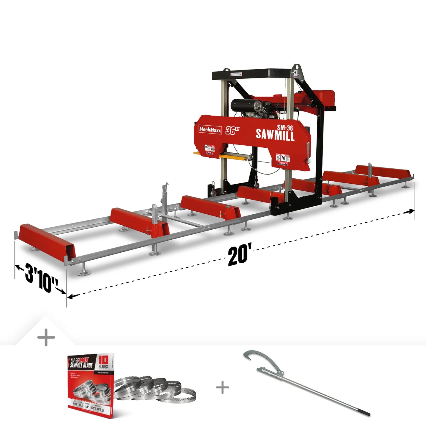 36" MAX Portable Sawmill, 22HP 688cc HONDA GX690 V-Twin Engine, 36" Board Width, 20' Track Length, (10 x Blades Included), SM-36HMAX