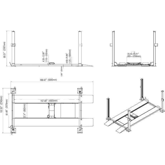 Katool 4-Post Car lift - 8,500lb Capacity | KT-4H850
